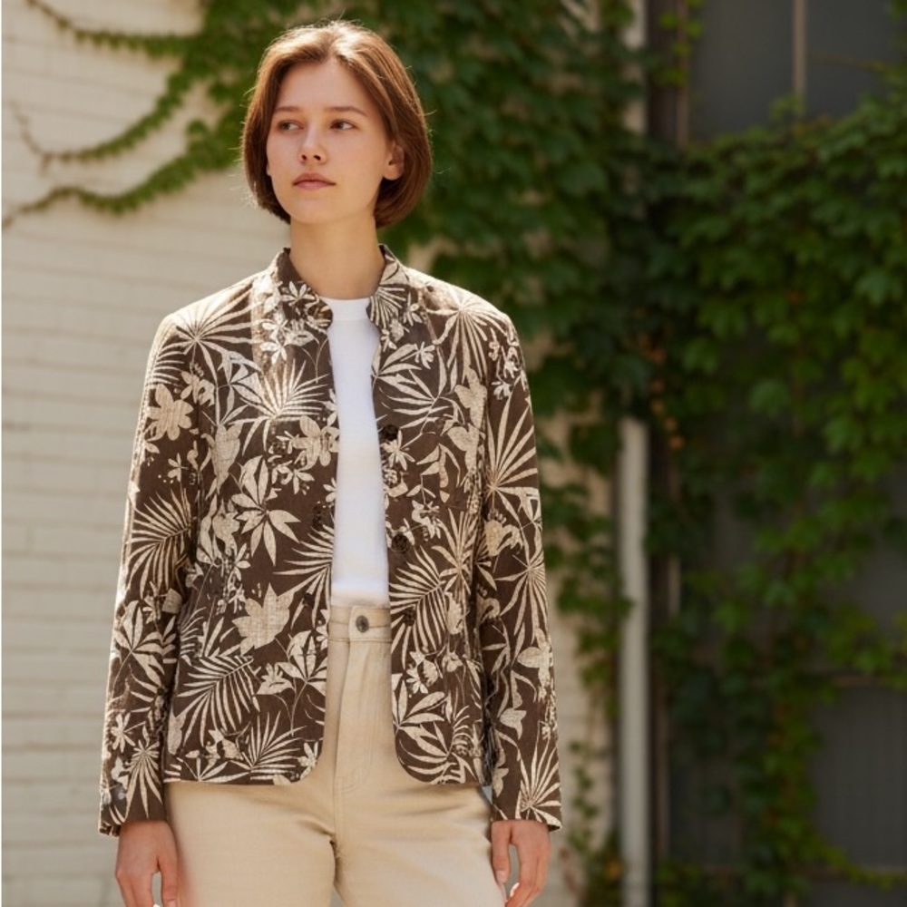 Charter Club Silk Blend Leaf Jacket Size 16